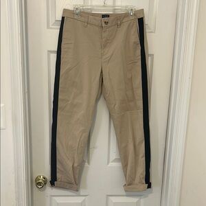 J. Crew Tan and Black Chinos with Sporty Stripe